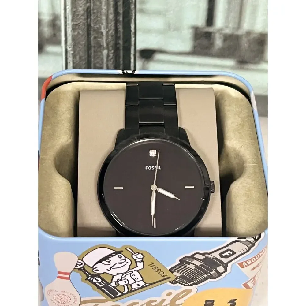 Fossil FS5455 Minimalist Black Steel Men Watch, Slim Waterproof Dress Wristwatch